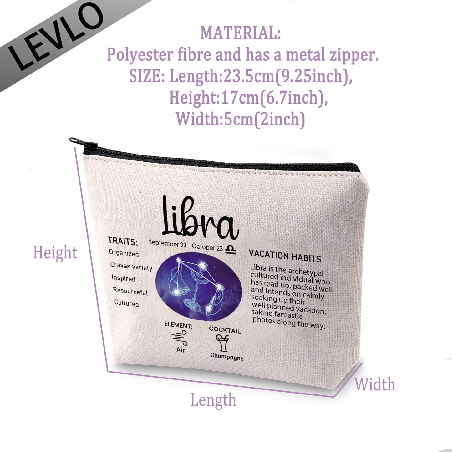 LEVLO 12 Constellation Travel Toiletry Bags 12 Zodiac Cosmetic Makeup Bag Christmas Mother's Day Birthday Gifts(Libra)