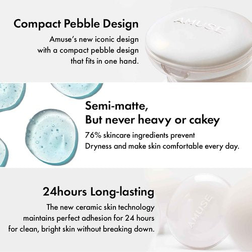 Amuse SEOUL Ceramic Skin Perfector Cushion Foundation (1.5 NATURAL) | Long-lasting, Lightweight, Semi-matte, Flawless Coverage, Hypoallergenic, Vegan, Korean Beauty (15g / 0.52oz.)