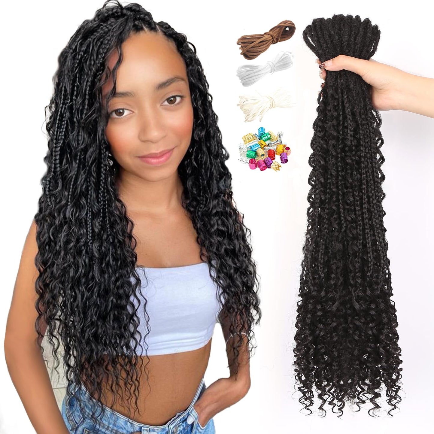 WIGNEE 24 Inches 20 Strands Double Ended Dreadlock Extensions Synthetic Braid in Dreadlock Extensions Curly Dreads Extensions for White Women (24 Inch, 1B)