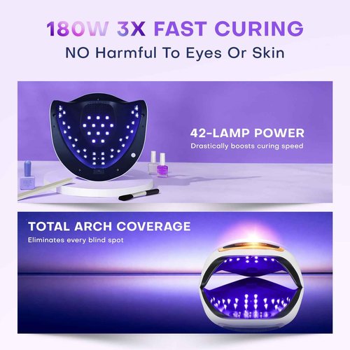 UV LED Nail Lamp, Gugusure 168W Nail Curing Lamps for Home & Salon, Led Nail Dryer for Gel Polish with Automatic Sensor/4 Timer Setting, Professional Nail Art Tools for Fingernail and Toenail Nail