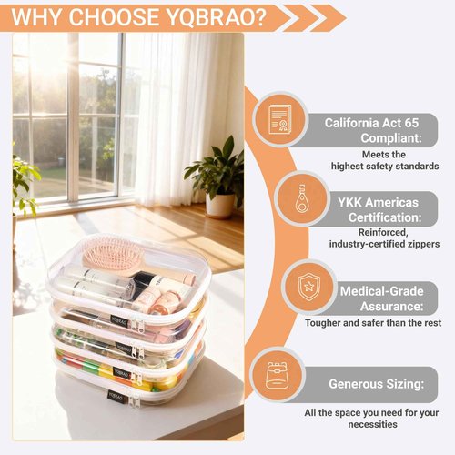 YQBRAO 4 Pack Clear Hard Shell Zipper Case, See-Through Hard Plastic Organizer Pouches with Zipper for Travel, Toiletries, Makeup, Toy, Electronics & Pencils - Crush-Resistant Storage