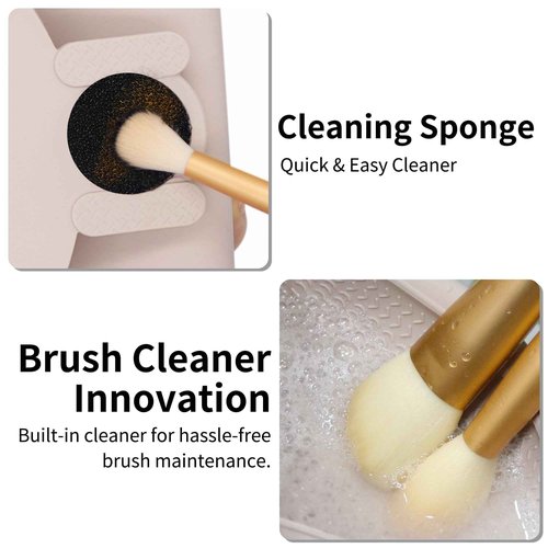DivaDwell Depot Silicone Makeup Brush Holder with Cleaning Pad - Travel Brush Organizer Case, Magnetic Closure Waterproof Cosmetic Bag for Easy Storage & On-the-Go Cleaning (9.05 Inch)