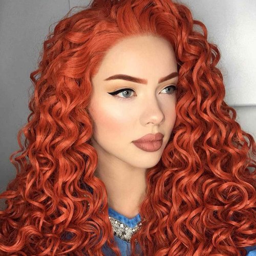 Orange Lace Front Wigs for Women Girls Real Handmade Long Deep Curly Loose Wave Free Part Wig Synthetic Hair Gold Orange Wavy Glueless Synthetic Heat Resistant Fiber Hair Wigs Daily Cosplay 24 Inch
