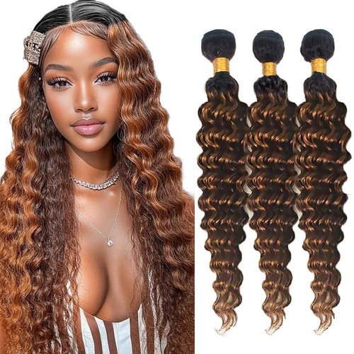 Brown Deep Wave Bundles P4/30 Human Hair Highlight Brown Deep Curly Bundles Unprocessed Brazilian Virgin Remy Dark Brown Deep Wave Hair Extensions 8 10 12 inch