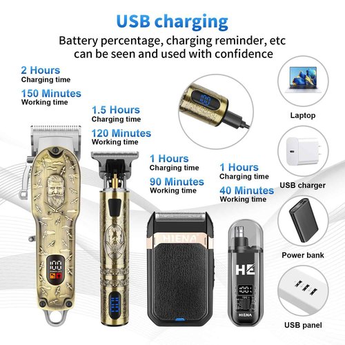 HIENA PRO Hair Clippers for Men Professional, Cordless Barber Clipper and T-Blade Beard/Hair Trimmer Set, Electric Razor Foil Shaver Nose Trimmer Barber Kit, Men's Hair Cutting Kit (814 Set)