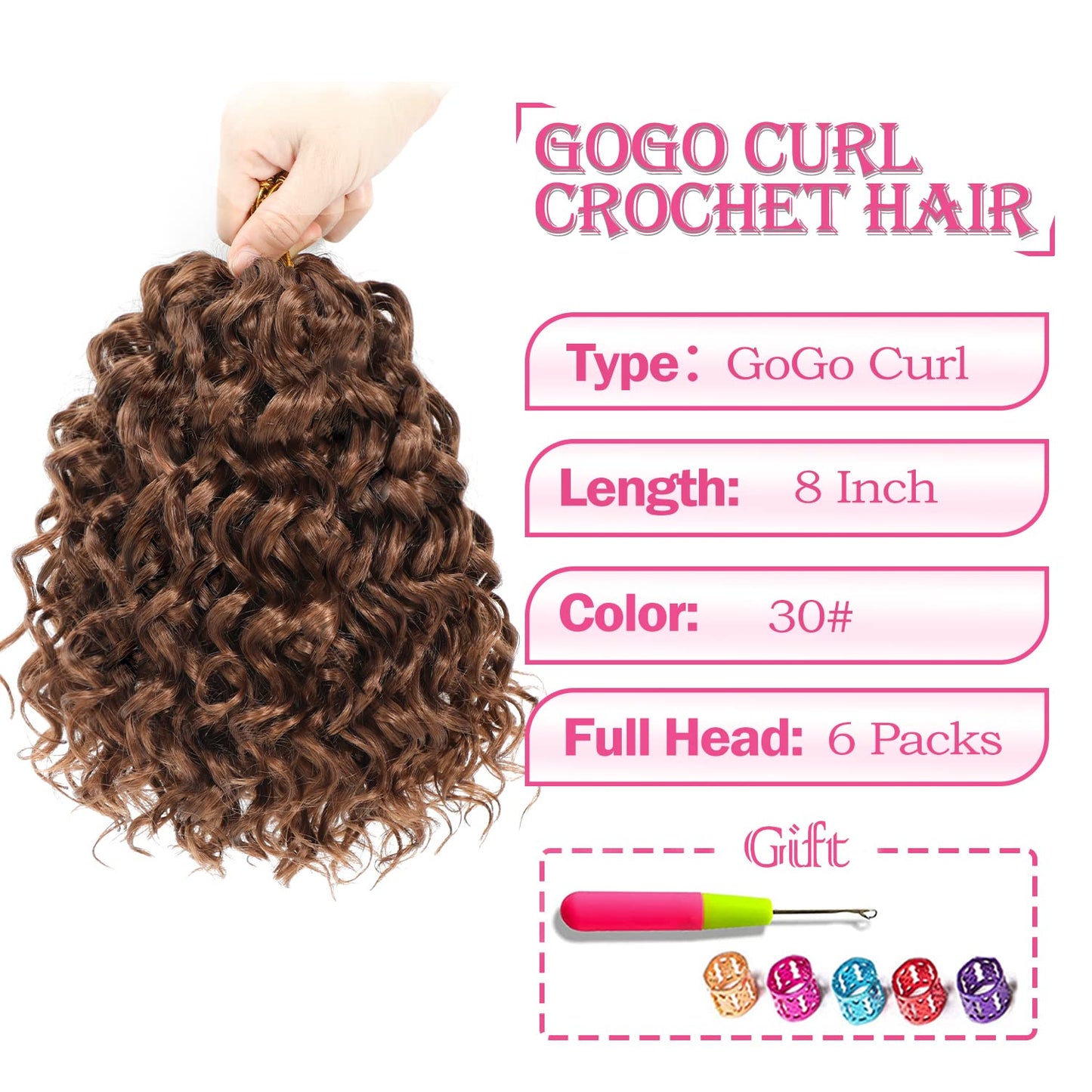 Gogo Curl Crochet Hair 8 Inch 6 Packs Short Curly Crochet Hair for Black Women Beach Curl Water Wave Curly Crochet Braids Hair, Deep Wave Synthetic Braiding Hair Extensions (8 inch 30)