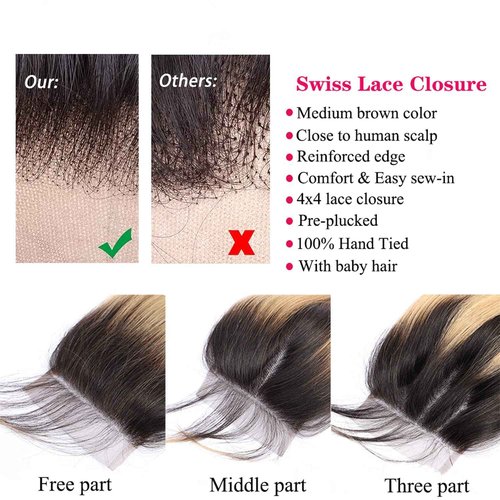 4x4 Lace Closure 1B27 Omber Closure 4x4 Lace Closure Ombre Free Part 1B27 Body Wave Lace Front Closure Brazilian Human Hair Extensions Preplucked Bleached Knots Wet And Wavy 16 Inch