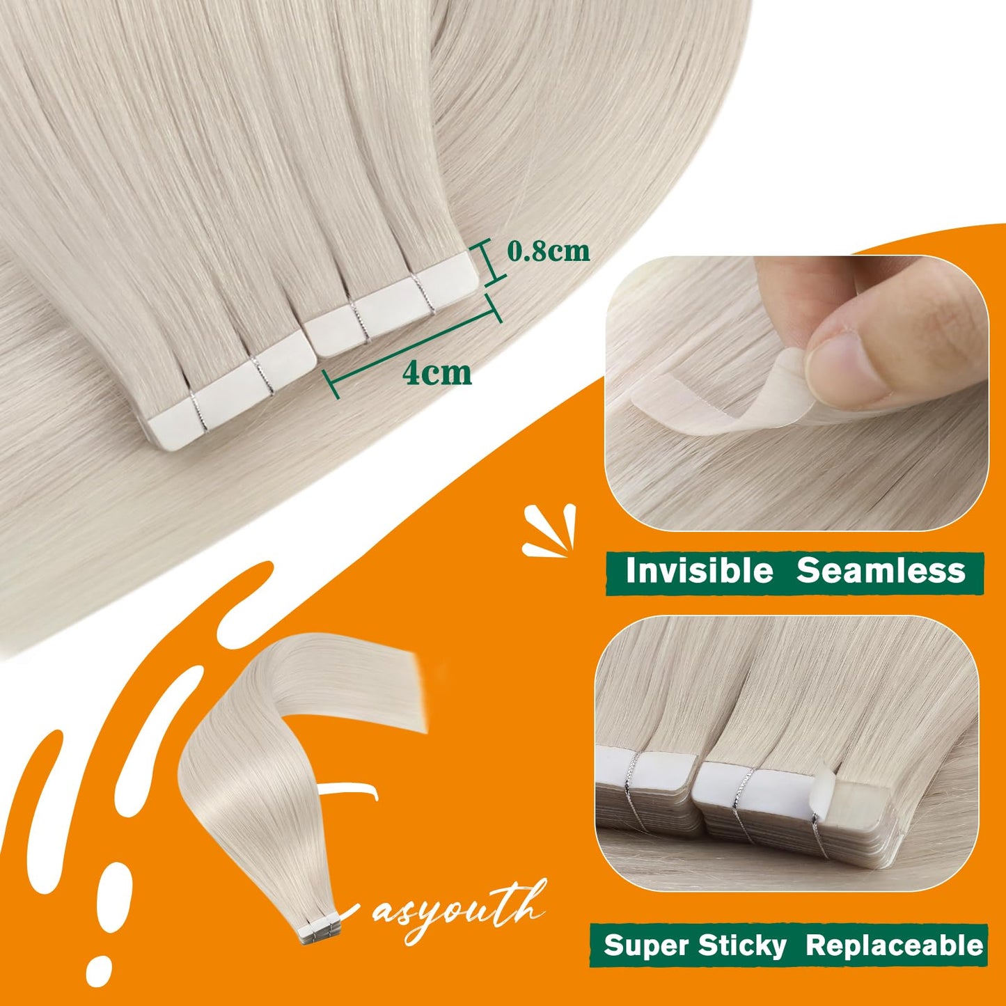 Easyouth Blonde Tape in Hair Extensions Human Hair 24 inch Human Hair Tape in Extensions Ice Blonde Tape in Extensions Real Human Hair Blonde Real Human Hair Tape in Extensions Long 50g 20pcs