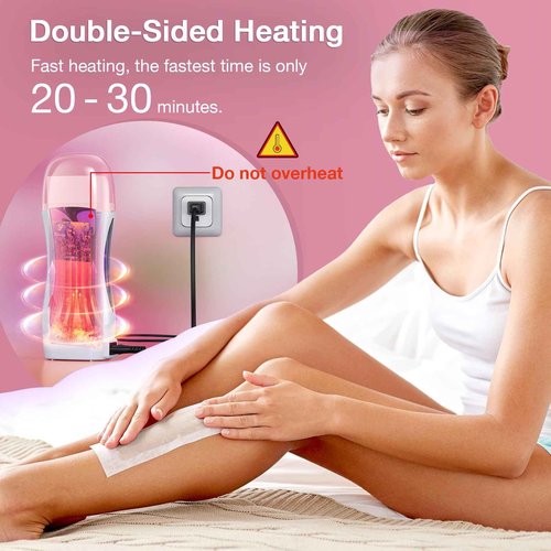 Vuteehy Roll on Wax Kit, Roll on Waxing Kit for Women, Waxing Kit at Home, Wax Roller Kit for All Skin Types Body Hair Removal, Sensitive Skin, Unisex, with 2 Soft Cartridges & 50 Pcs Strips