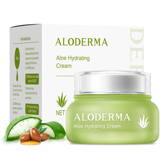 Aloderma Hydrating Face Cream for Dry Skin Made with 70% Organic Aloe Vera - Natural Hydration with Hyaluronic Acid & Arginine - Nourishing Aloe Vera Face Cream - Moisturizing Dry Skin Cream, 1.7oz