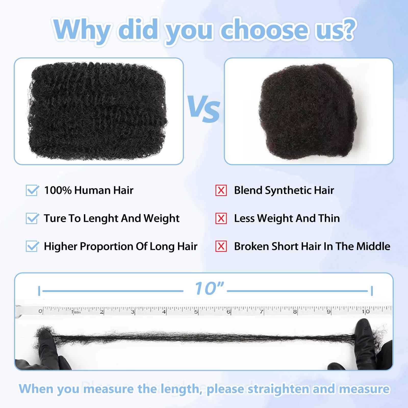 Afro Kinkys Bulk 100% Human Hair For Dreadlock Extensions Afro Kinky Curly Human Braiding Hair For Repair Crochet Dreads Loc Twist Braids (#1B, 18Inch-50Gram)