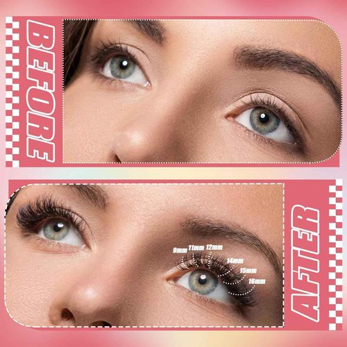 DNSGOOR DIY Lash Extension Kit 630Pcs 10-18mm D Curl Lashes Clusters with Lash Bond and Seal Glue Remover Lash Shampoo Cleansing Brush Headband Wristband Tweezers Eyelash Brush Applicator