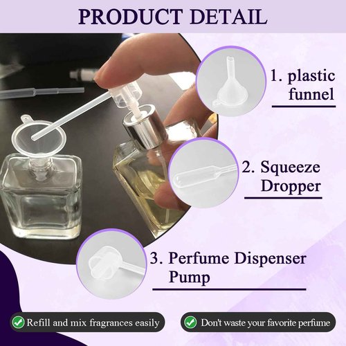 ChaserRoad 50pcs Perfume Refill Tool Kit - Includes Tiny Funnels, Dropper, Dispenser Pump - Fits Essential Oils & Liquid Cosmetics, Easy Transfer