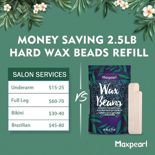 Maxpearl Wax Beads for Hair Removal, 2.5lb Hard Wax Beans Refill Bag for Brazilian Bikini, Face, Eyebrows, Underarms, Arms, Chest, Back, Legs, Coarse Body Hair Specific