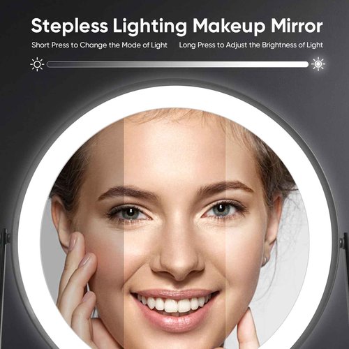 DOWRY 8.5'' Lighted Makeup Vanity Mirror with Magnification, Rechargeable 1x 10x Magnifying Mirror with 3 Color Light Brightness Adjustable, 360°Rotation Double Side Desk Cosmetic Mirror…