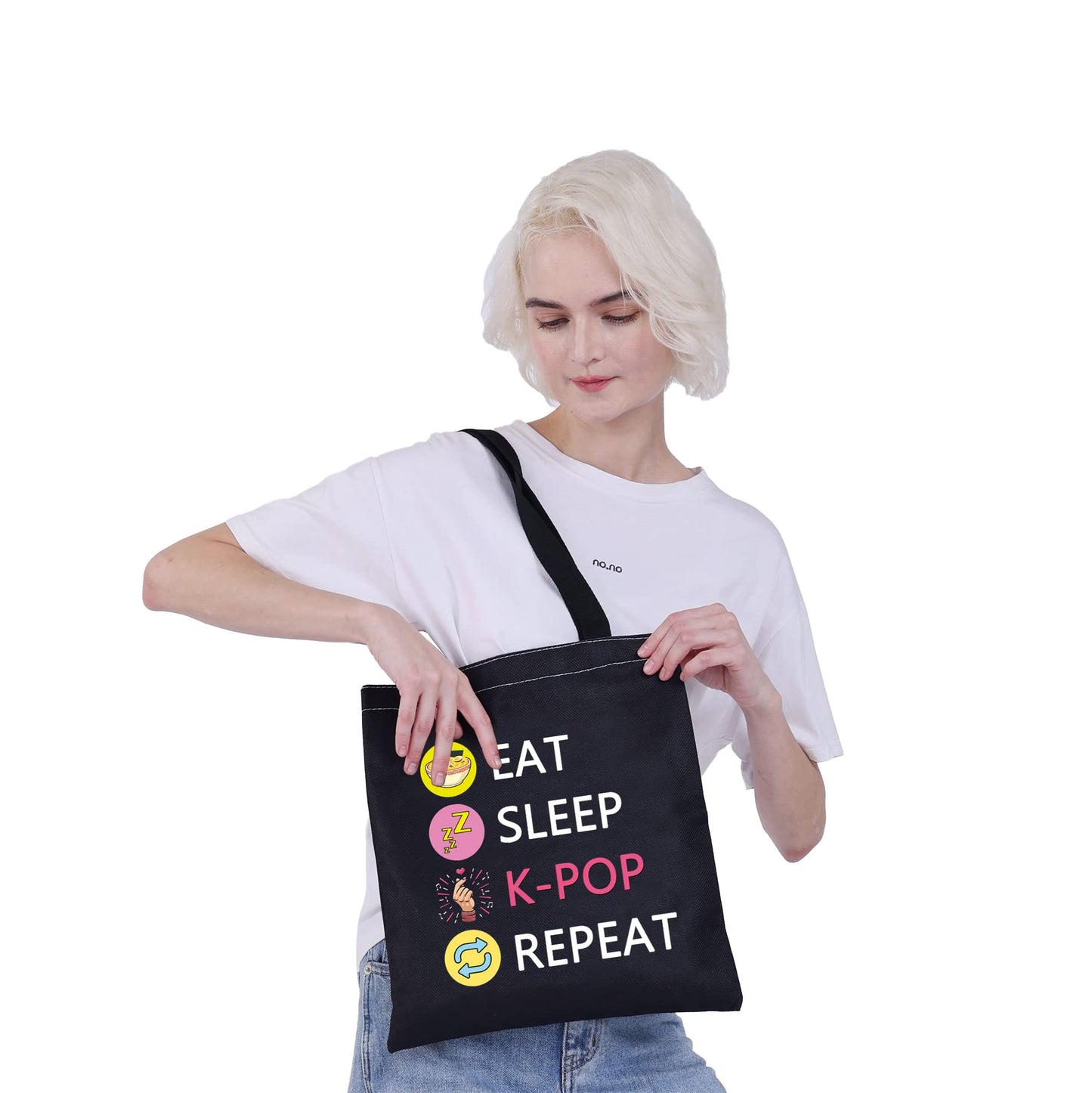 CMNIM K-POP Makeup Bag Eat Sleep K-POP Repeat Travel Pouch K-pop Merchandise Gift for Women Girl (Eat Sleep K-POP Repeat Black TB)