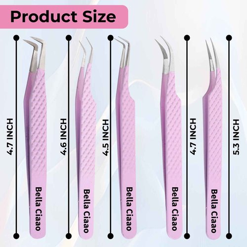 Bella Ciaao Lash Tweezers Pack of 5 – Eyelash Extension Tweezers Set for Professionals