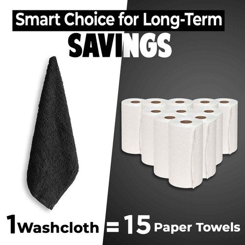 DAN RIVER 100% Cotton Wash Cloths 24 Pack [12x12] Soft & Absorbent wash Cloths for Body, Gym, Hotels & Spa Perfect for Everyday Use Fingertip Towels, Black