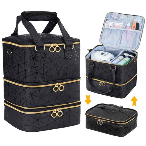 Uross Nail Polish Organizer Bag Holds 60 Bottles Nail Polish & Nail Lamp, Large Gel Polish Organizers and Storage box for Nail Tech, Nail Kit Supplies Organizer Case - Black