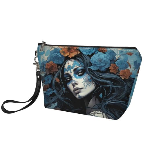Howilath Women Dead Day Art Calavera Girl Print Cosmetic Bag Roomy Travel Makeup Bag Waterproof Toiletry Bag with Zipper for Teen Girls Women