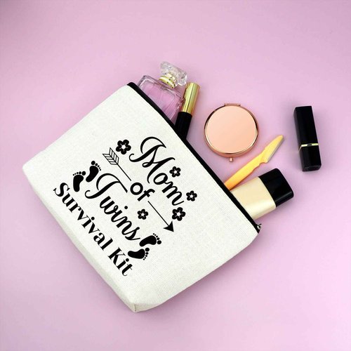 Mxrymvu Mom of Twins Gift Makeup Bag Twins Mama Gifts Mommy to Be Gifts Pregnancy Announcement Gift for New Mom Cosmetic Bag Mother's Day Christmas Birthday Present for Twin's Mama Travel Pouch