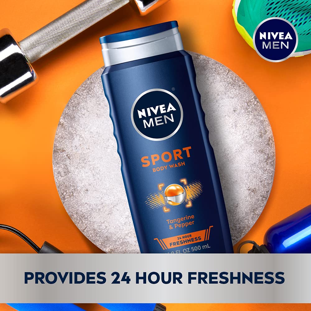 Nivea Men Sport Body Wash with Revitalizing Minerals, 16.9 Fl Oz Bottles (Pack of 3)