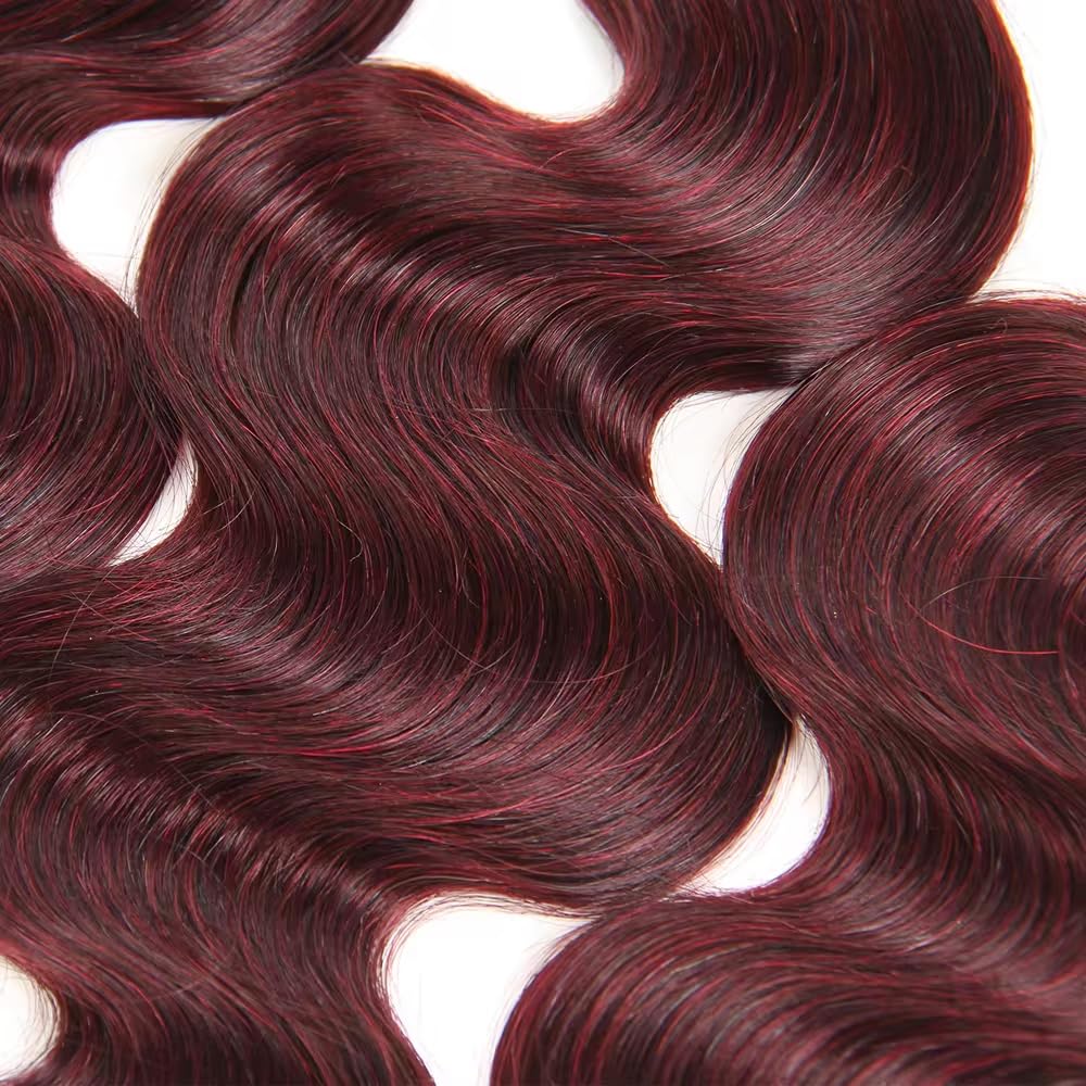 100% Unprocessed Brazilian Virgin Human Hair #99J Body Wave Human Hair Bundles 22 Inch Hair Extensions Burgundy Bundles Human Hair Remy Hair Weave for Women