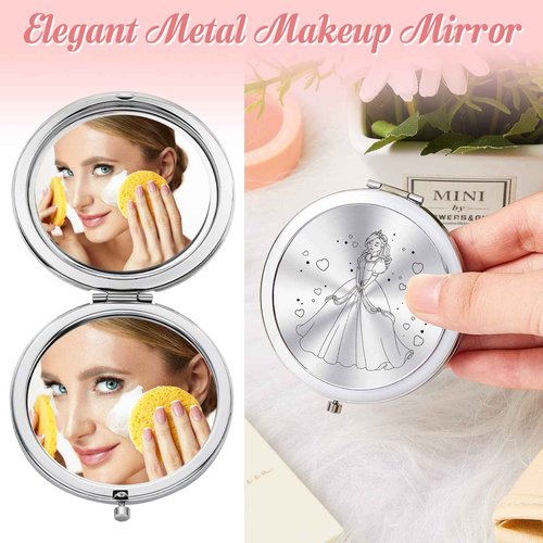 Taiyin 24 Pcs Quinceanera Party Favors for Guests Baptism Compact Mirror Favor Round Hand Makeup Mirror Quinceanera Gifts for 15 Year Old Girl Sweet 15 Birthday Gift for Guest(Silver)