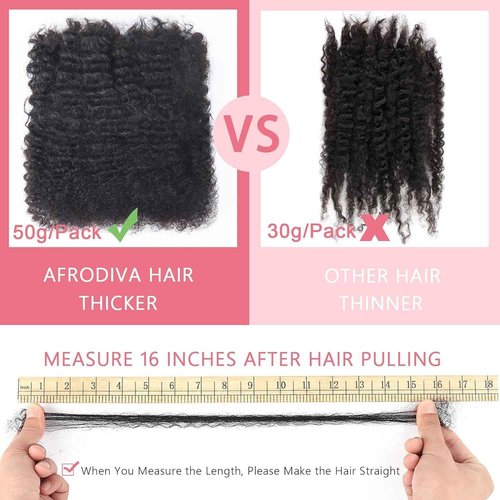 Afrodiva Afro Kinkys Bulk Human Hair for Dreadlocks Kinky Curly Hair for Loc Extensions 100% Real Human Hair Afro Kinky-Curly Human Braiding Bulk Hair for Twist & Repair Locs 50 Gram 16 Inch Black