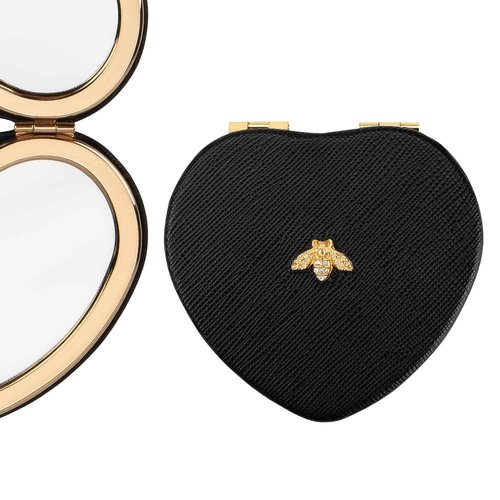 CAIRIAC Compact Mirrors, Leather Folding Travel Mirrors, Bee Double Sided Handheld Mirrors, Portable Heart Shape Makeup Mirrors Gift for Girls Women Mothers