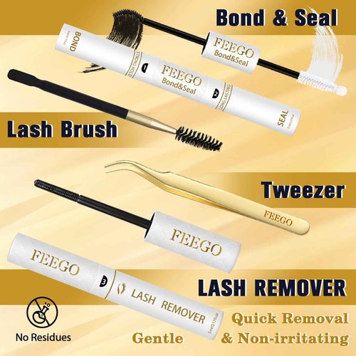 FEEGO 456pcs Cluster Lashes Kit 30-100D Fluffy Volume False Eyelashes with Lashes Adhesive Remover Tweezers Brush 10-16mm Lengths for Natural to Dramatic Look DIY Lash Extensions for Beginners & Pros