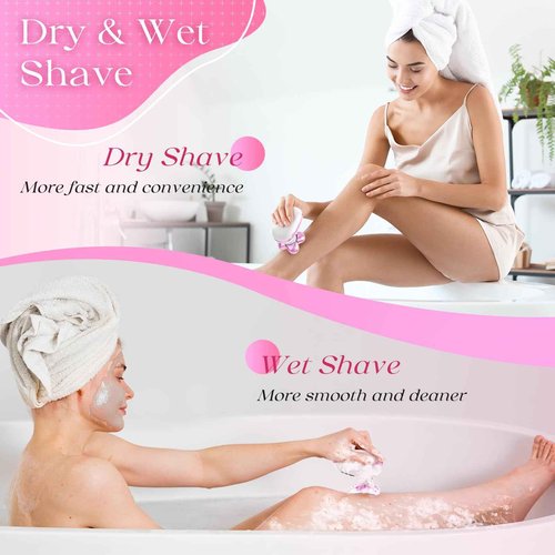Electric Razors for Women, Rechargeable Rotary Painless Shaver for Legs Bikini Facial Hair Removal, Cordless Womens Trimmer for Lady Grooming, Body Wet/Dry Razor Water Resistant Grooming Kit (Cherry)