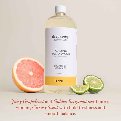 Deep Steep Foaming Hand Wash, Grapefruit Bergamot Refill, 33oz, Gentle Cleanser with Aloe, Argan Oil, Shea Butter & Hyaluronic Acid – Vegan, Clean Beauty, Soft & Hydrated Hands
