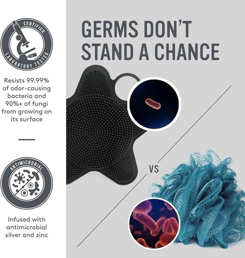 LUCKSTELLA Food-Grade Silicone Body Scrubber, Dual-Sided Silicone Body Brush for Shower, Gentle Exfoliating and Lather Well, Gentle Scrubber for Sensitive Skin, Easy-to-Clean Massage Brush(Black)