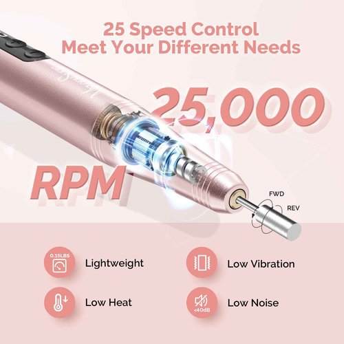 MelodySusie Cordless Electric Nail Drill Machine 11 in 1 Kit with Large Barrel Nail Buffer Bit