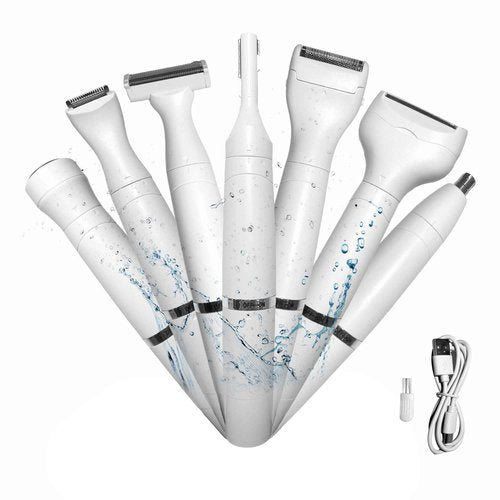 Bikini Trimmer for Women, 7 in 1 Electric Razor, Hair Trimmer for Face Nose Eyebrow Legs Arm Armpit Bikini, Waterproof, Painless Rechargeable Body Shavers Set
