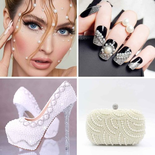LOMIMOS 3090 Pcs Pearl Stickers,4 Size Self Adhesive Beige Flat Faux Back Pearl Embellishment Stickers Sheet for Face Beauty Makeup Hair Nail Phone DIY Craft Decor, 3/4/5/6mm