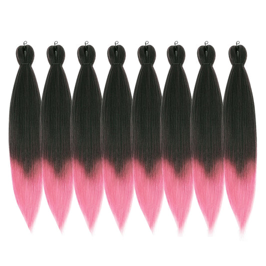 DIFUNEE Pre-stretched Braiding Hair - 16 Inch 8 Packs Ombre Pink Short Braiding Hair For Twist or Box Braids, Yaki Texture Hot Water Setting Synthetic Braiding Hair Extensions (16 Inch, T-Pink-8P)