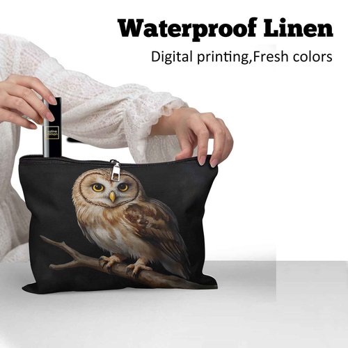 Cafl Majestic Perched Owl Makeup Bag for Women Large Capacity Make Up Bag Portable Travel Cosmetic Bag Toiletry Pouch Organizer 10 * 8inch