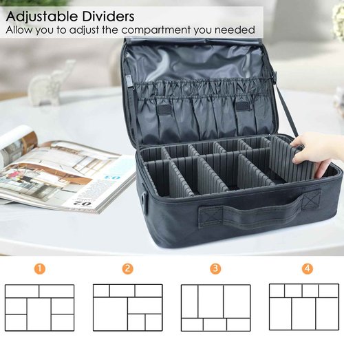 SLUMAZI Travel Makeup Bag Makeup Cosmetic Train Case Organizer Portable Storage Bag with Adjustable Dividers for Cosmetics Makeup Brushes Toiletry Jewelry Black Medium