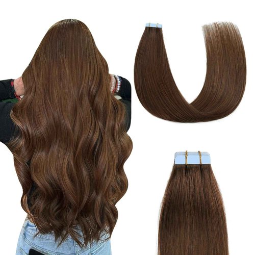 Sunya Tape in Hair Extensions 16 inches Silky Straight Remy Human Hair Seamless Skin Weft Tape in Human Hair Extensions 16 inches #4 Chocolate Brown 40 Gram 20Pcs/Pack Thick Hair…