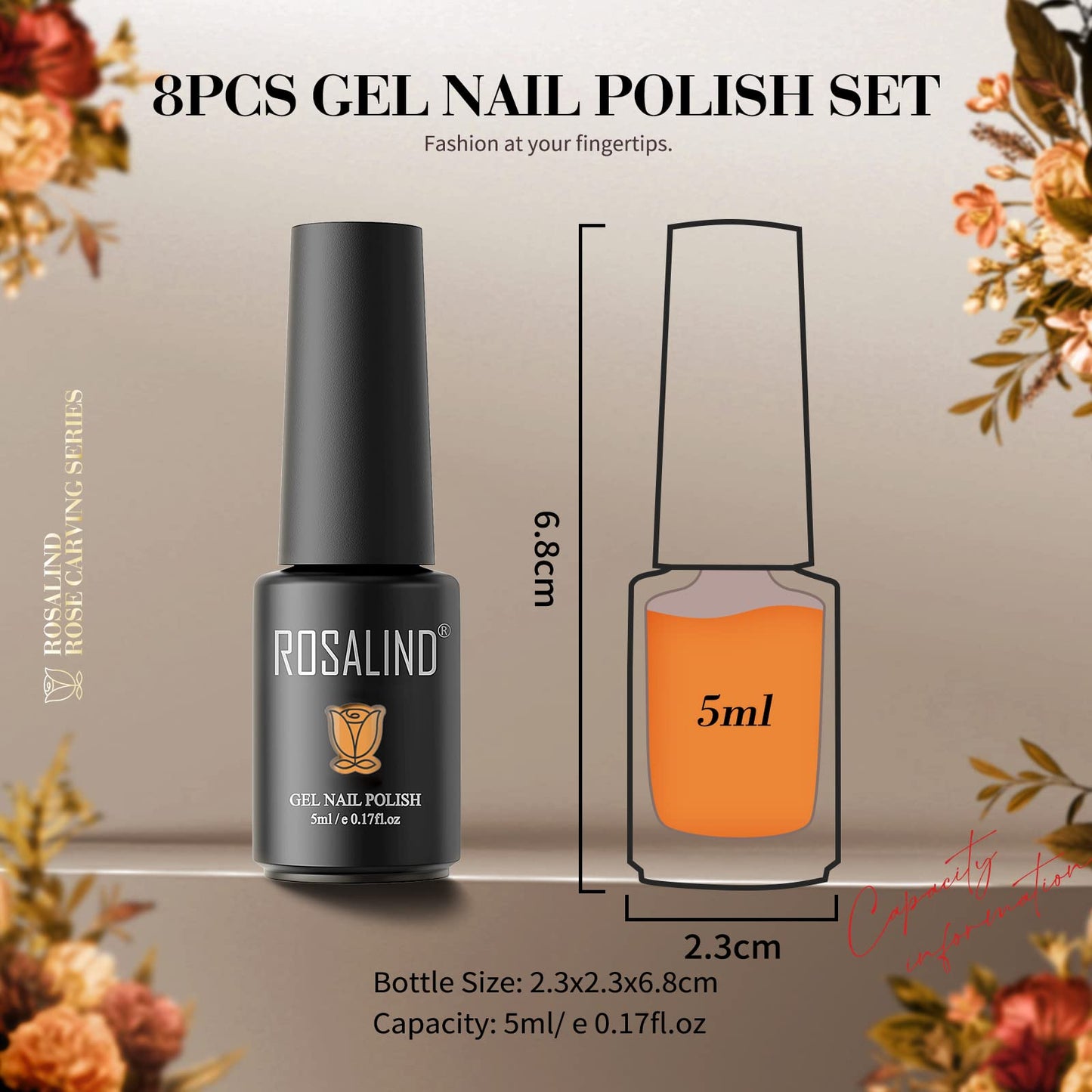 ROSALIND 8PCS White Black Nude Gel Nail Polish Set Fall Neutral Nail Gel Collection Polish, Nude Orange Brown Gel Nail Polish Manicure DIY Home