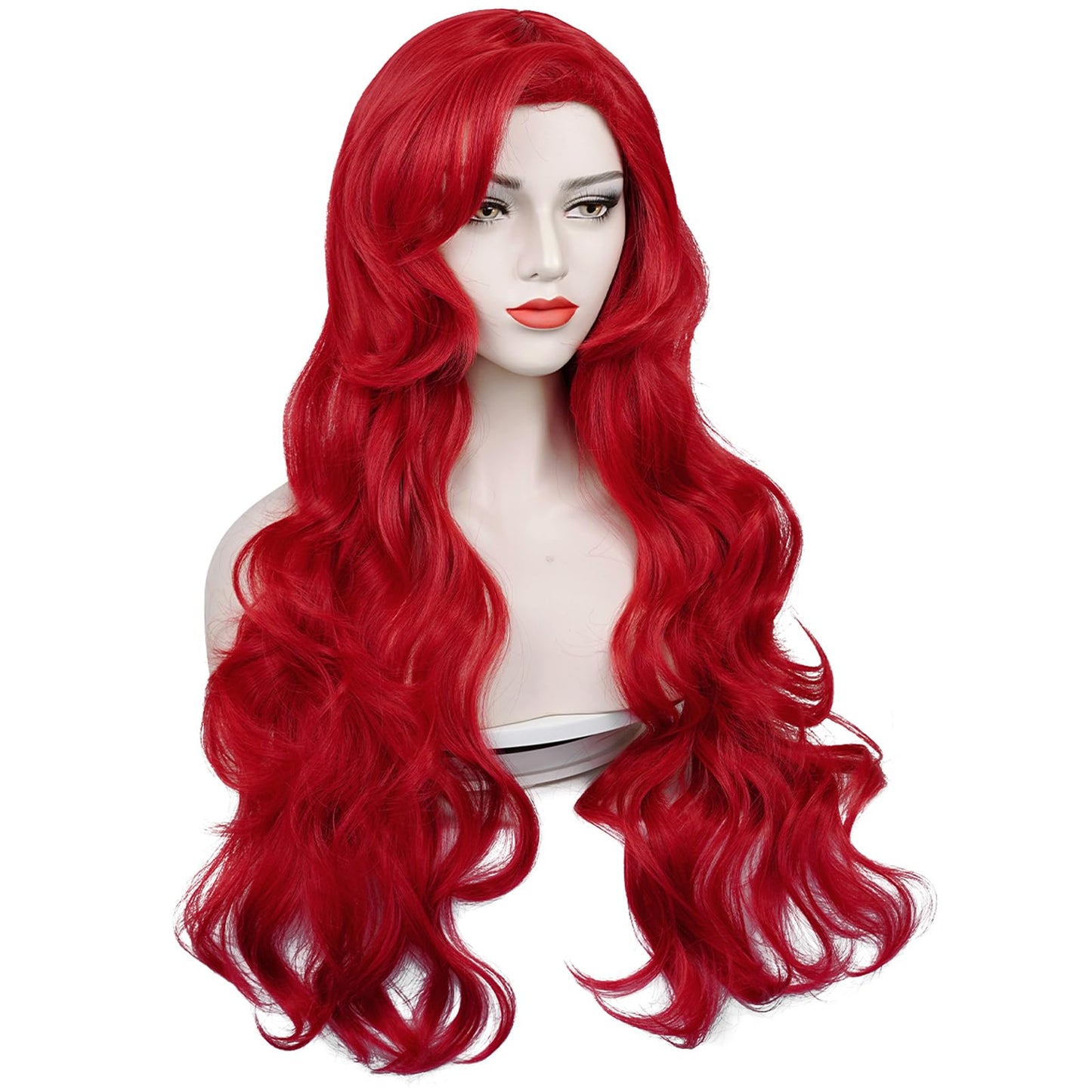 Red Mermaid Wigs for Women, Long Red Body Wave Wig+ Wig Cap for Little Mermaid Costume Halloween Cosplay