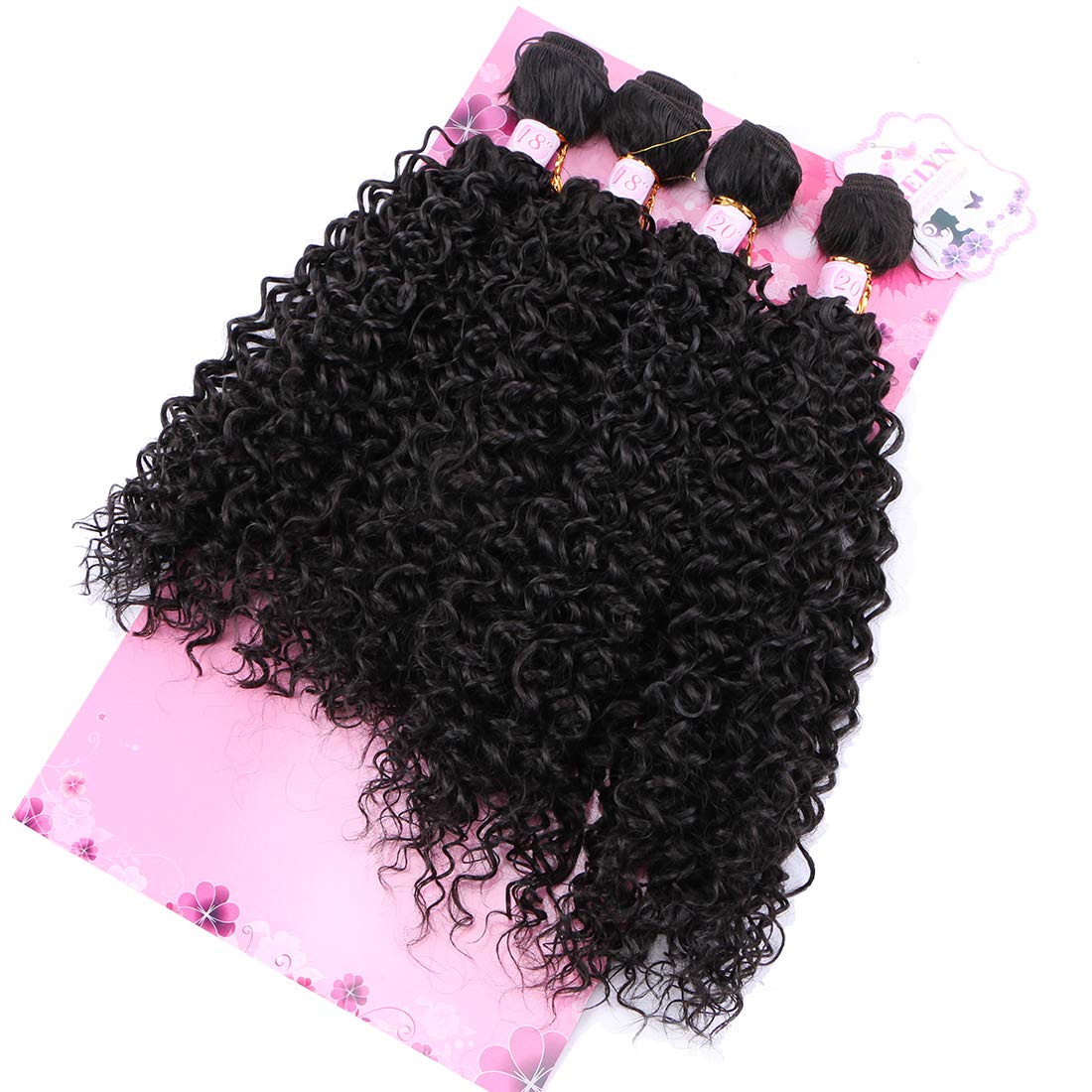 Frelyn Kinky Curly Bundles Synthetic Hair Weave Extensions 2# Dark Brown 18 18 20 20 Inches 4 PCS, Heat Resistant Fiber Soft and Natural as Human Hair