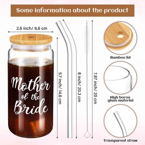 Zubebe 3 Pcs Bride Gifts for Bachelorette Party Bridal Shower Wedding Gift Set Include Glass Cup Canvas Tote Bag Makeup Bag(Mother of the Bride)