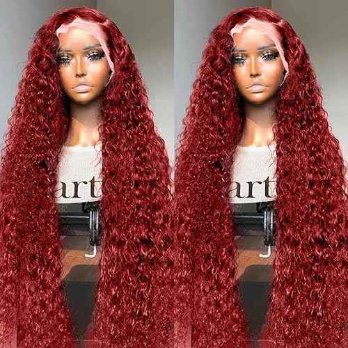 Burgundy Lace Front Wigs Human Hair Pre Pluck180% Density Glueless Wigs Human Hair Pre Plucked 13x4 99j Red Wigs Human Hair Curly Lace Front Wigs For Black Women (28 inch)