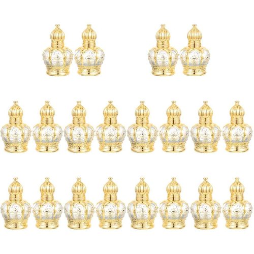 Housoutil 10ml Essential Oil Glass Roller Bottle, 20PCS Refillable Vintage Perfume Bottles, Middle Eastern Style Glass Roll on Dispenser with Cap for Thai Amulet Essential Oil Catholic Baptism