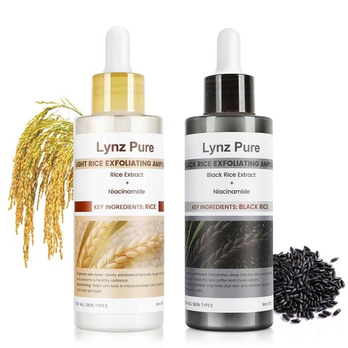 Lynz Pure Peel Shot Glow Rice Ampoule with Niacinamide, Soft Exfoliating Face and Body Visibly Refines Pores Brightens Skin Deep Pore Cleansing For All Skin Types White+Black