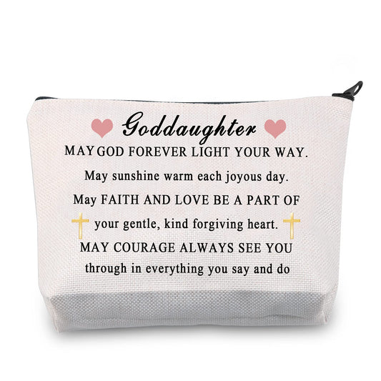 CMNIM Goddaughter Gifts Makeup Bag Goddaughter Religious Gifts Goddaughter Cosmetic Bag Zipper Pouch May God Forever Light Your Way (Goddaughter Bag)