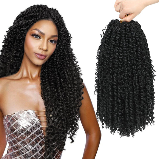 Passion Twist Hair 18inch Boho Passion Twist Crochet Hair For Black Women Pretwisted boho Passion Twist Crochet Hair, Pre Looped Curly Ends Bohemian Crochet Braids For Women（black,18inch,7 Packs）